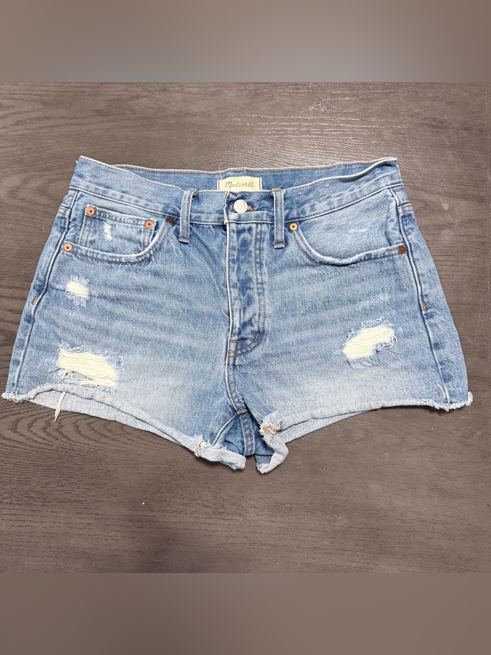 Madewell Relaxed Denim Shorts Women’s 27 Distressed Cutoff Button Fly cotton